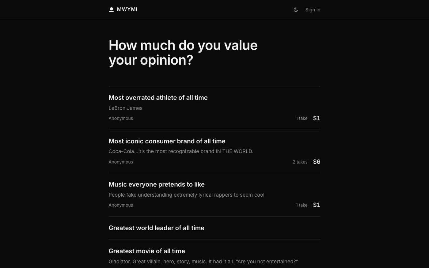 MWYMI — How much do you value your opinion? — screenshot