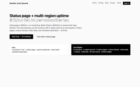 Monitor, from Synov8 — status page + uptime — screenshot