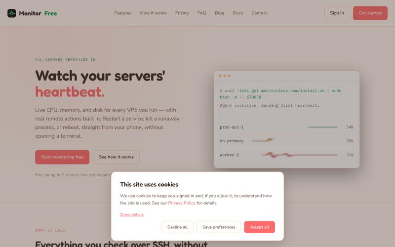 MonitorFree — watch your servers' heartbeat — screenshot