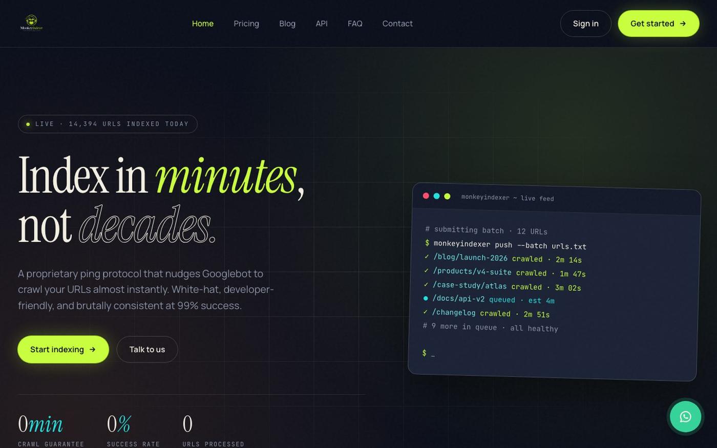 Index in Minutes, Not Days · MonkeyIndexer — screenshot
