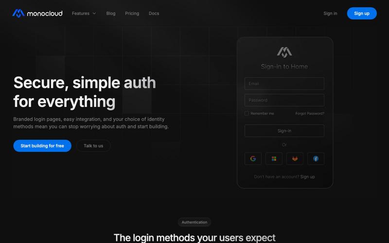 MonoCloud - Authentication Platform for Developers | SSO, Passkeys & Next.js — screenshot