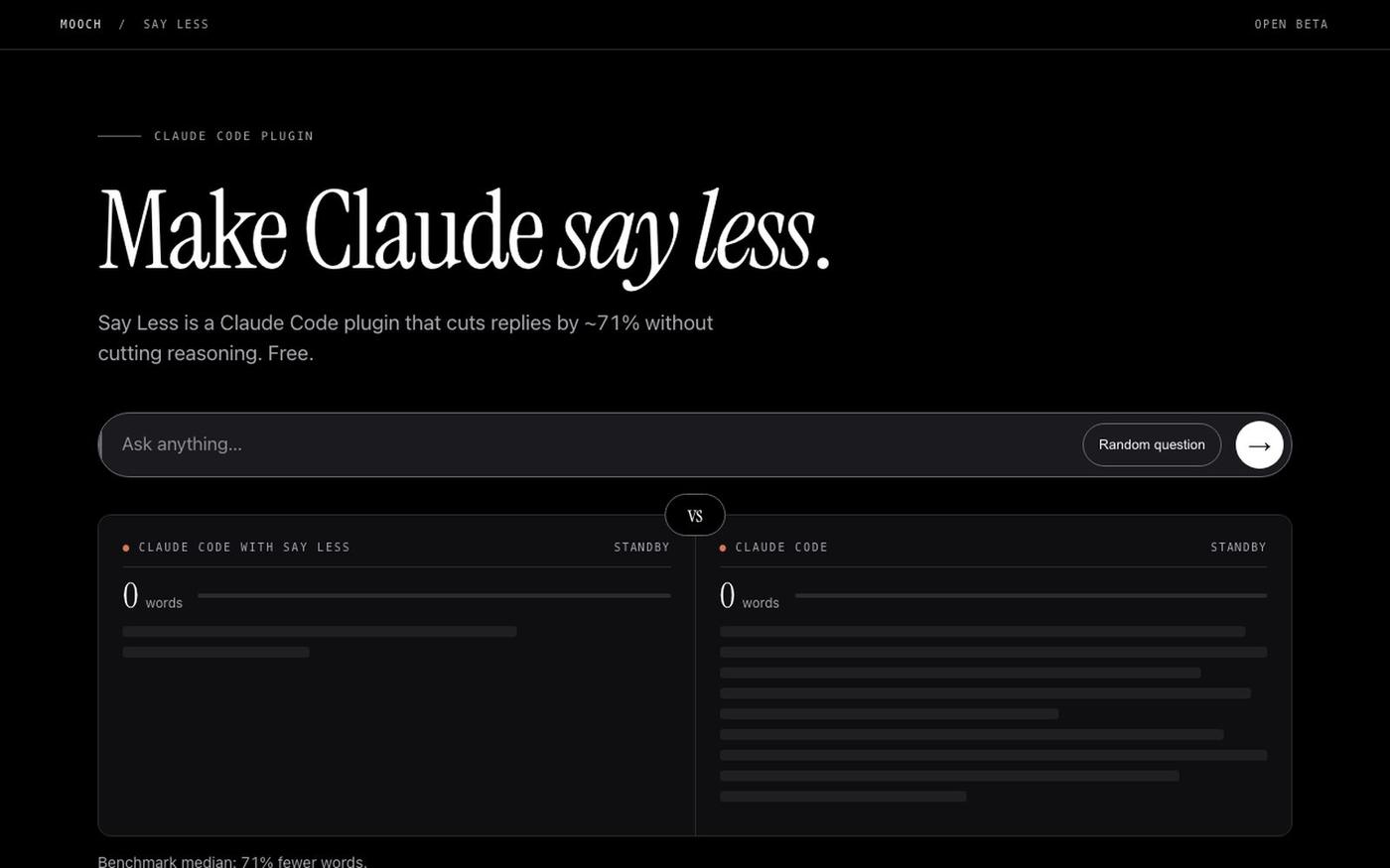 Say Less: try it live, cuts replies 71% | Mooch — screenshot