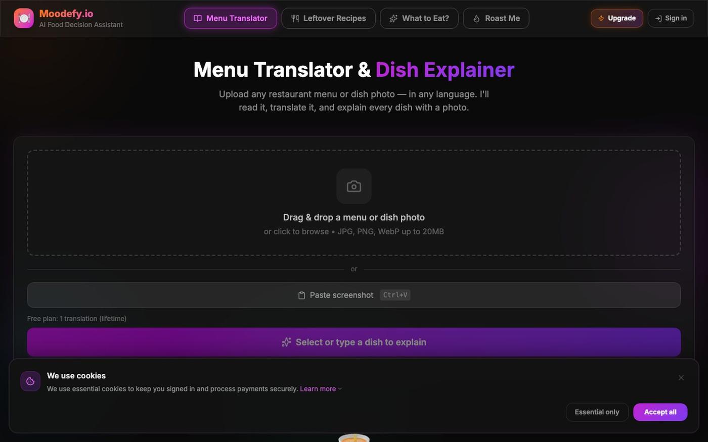 Moodefy.io — AI Food Decision Assistant — screenshot