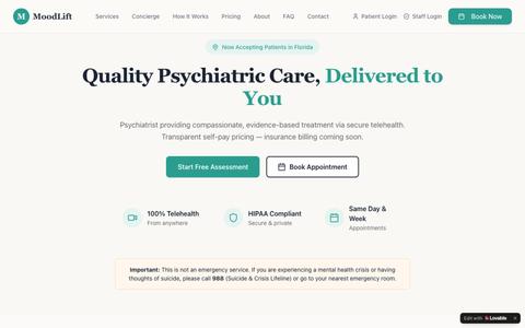 MoodLift Psychiatry — Telehealth Psychiatric Care in Florida — screenshot