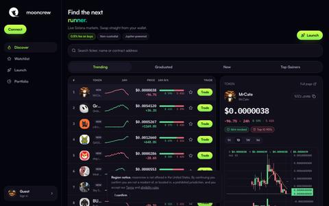mooncrew — Trending Solana memecoins — screenshot