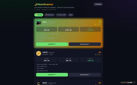 MoonScanner — Solana memecoin signalen — screenshot