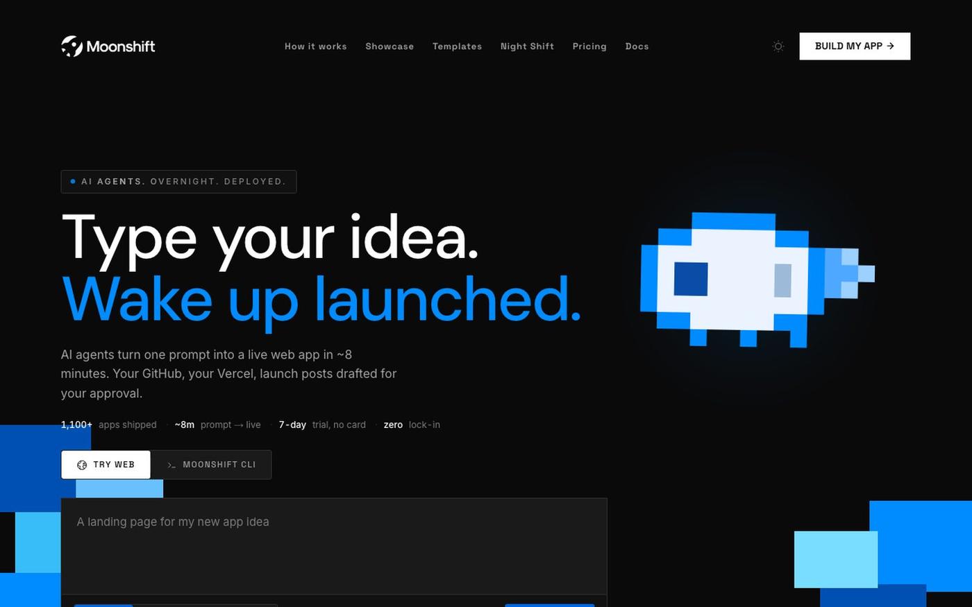 Moonshift - AI App Builder | Type Your Idea, Wake Up Launched — screenshot