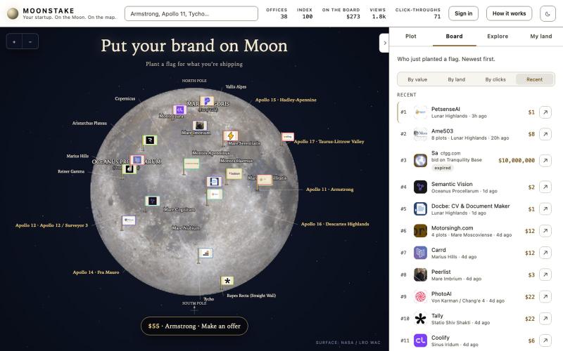 Moonstake: put your product on the map — screenshot