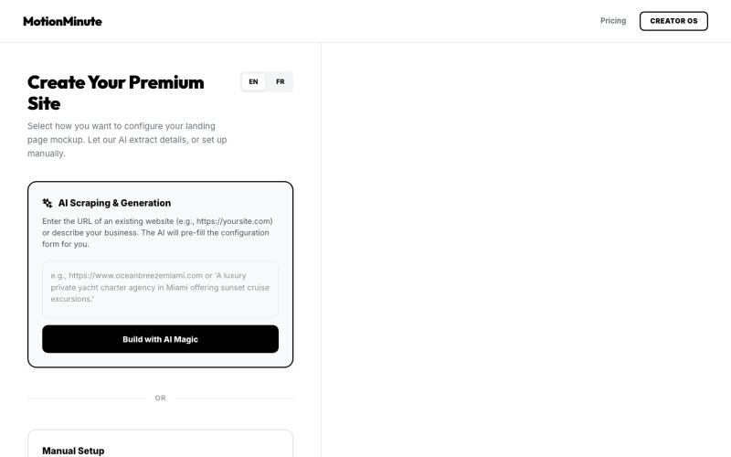 MotionMinute | Instant Website Builder for Local Businesses & Creators — screenshot
