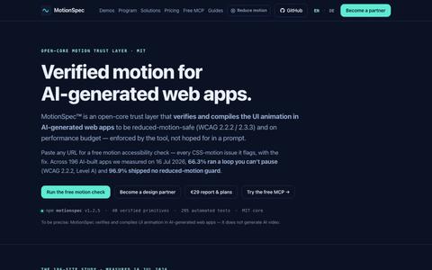 MotionSpec — Verified motion for AI-generated web apps — screenshot