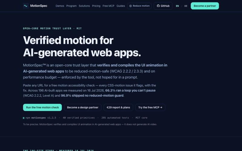 MotionSpec — Verified motion for AI-generated web apps — screenshot
