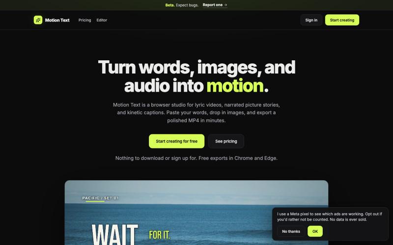 Motion Text — lyric videos, story videos, and kinetic captions in your browser — screenshot