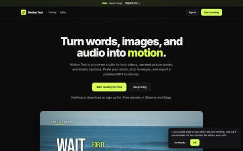 Motion Text — lyric videos, story videos, and kinetic captions in your browser — screenshot