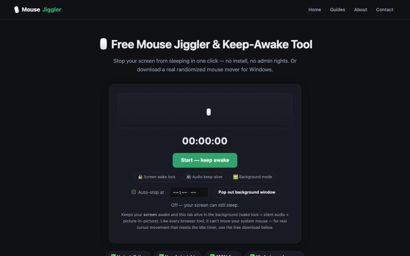 Mouse Jiggler — Free Online Keep-Awake Tool & Mouse Mover — screenshot