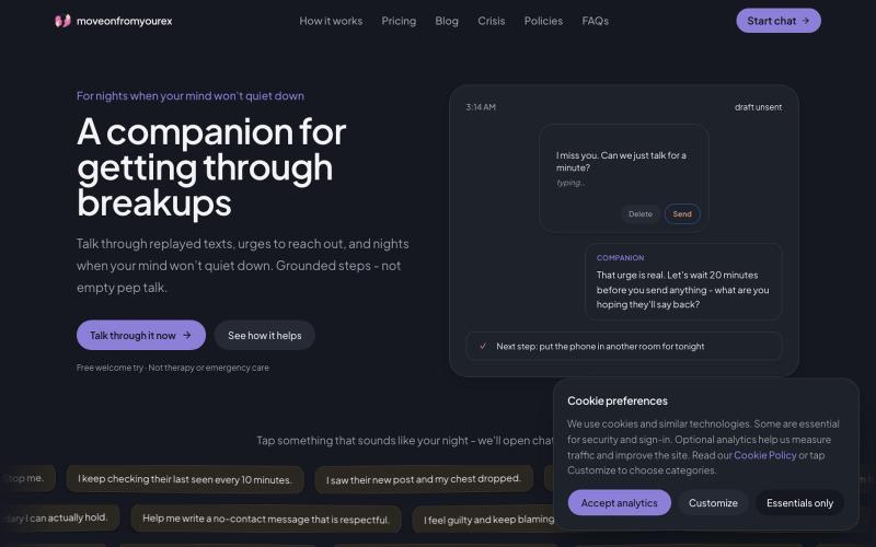 Breakup Support Companion · moveonfromyourex — screenshot