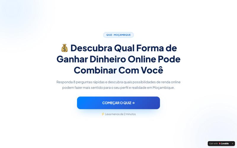 7 Formas Reais de Ganhar Dinheiro Online em Moçambique | Quiz Gratuito — screenshot