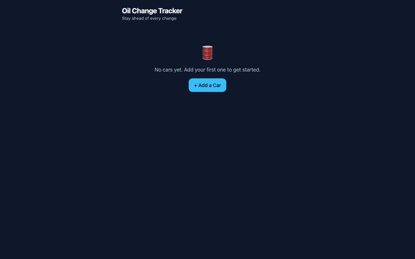 Oil Change Tracker — screenshot