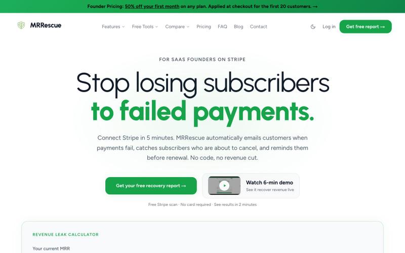 MRRescue - Recover Failed Stripe Payments Automatically — screenshot