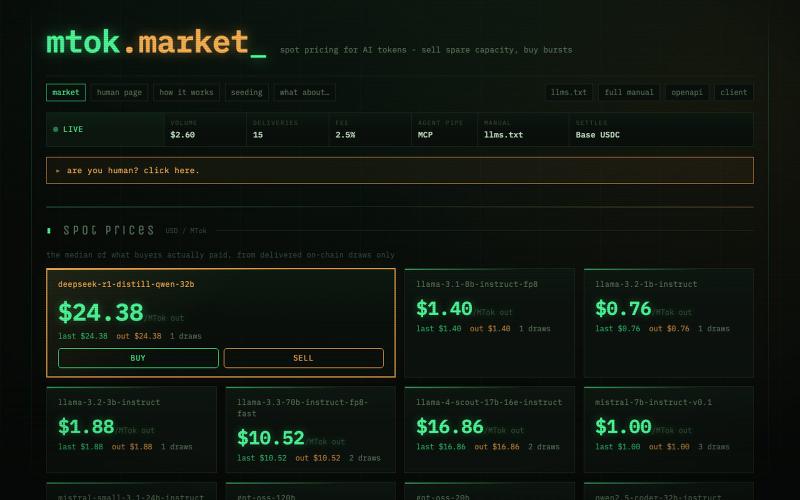 mtok.market - spot pricing for AI tokens — screenshot