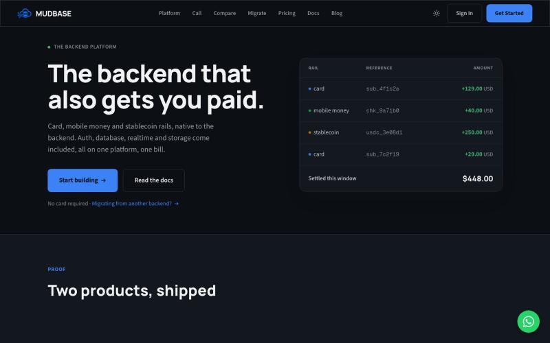 Mudbase - One backend for chat, payments, integrations and enterprise auth | Dat — screenshot