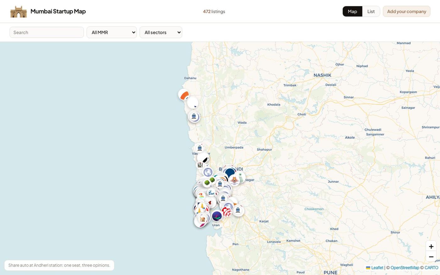 Mumbai Startup Map — screenshot