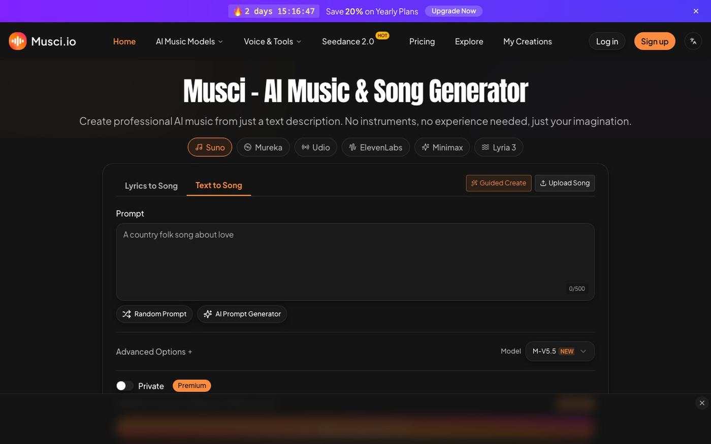 Musci.io - Best AI Music Generator | Create Music with AI — screenshot