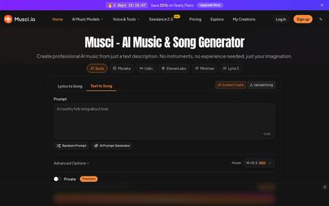Musci.io - Best AI Music Generator | Create Music with AI — screenshot