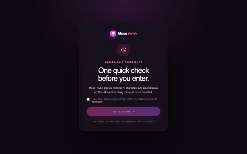 AI girlfriend prompt generator — build her personality · Muse Privée — screenshot