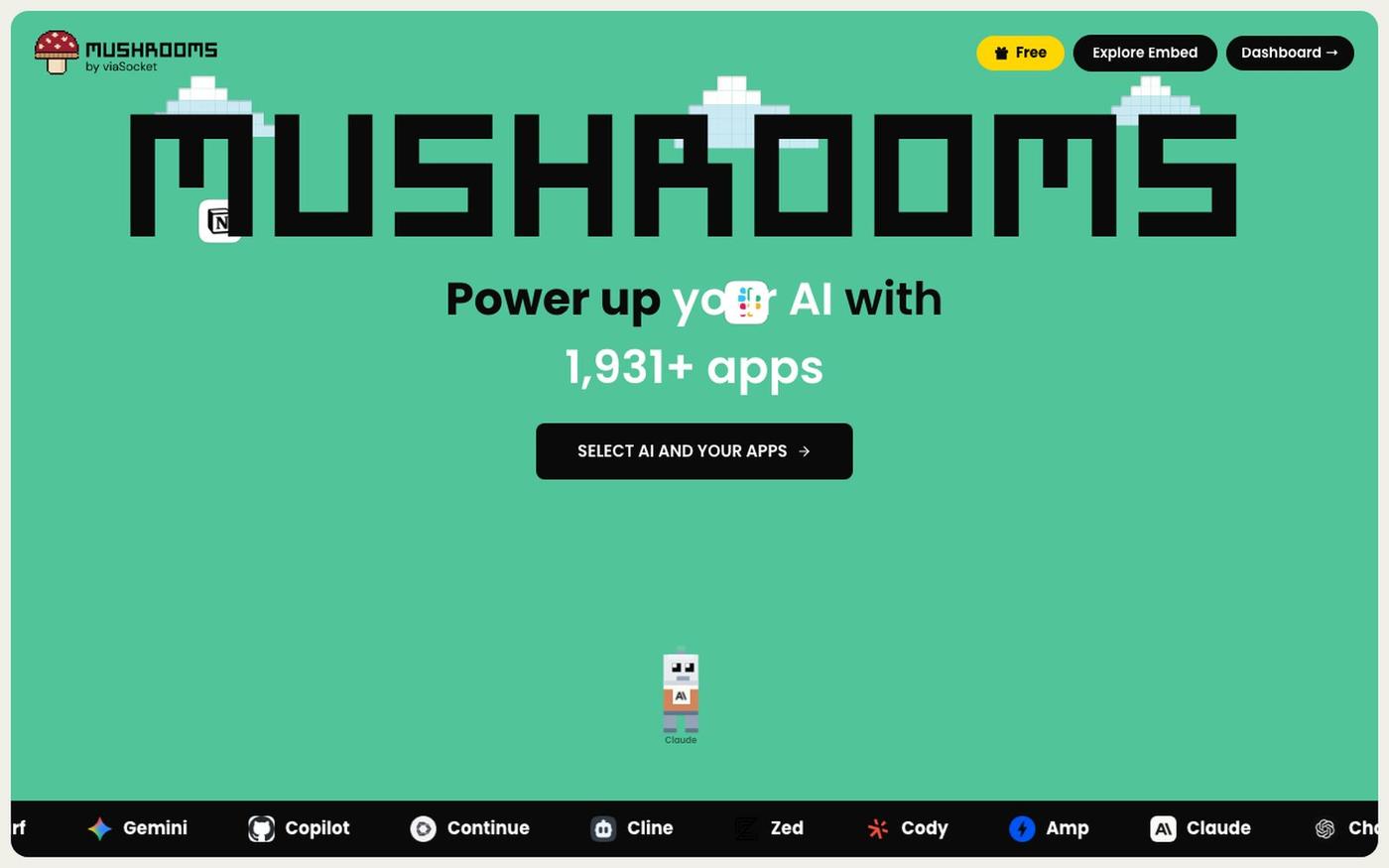 Mushrooms — Connect Your AI to 1,931+ Apps via MCP — screenshot