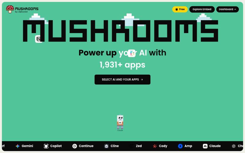 Mushrooms — Connect Your AI to 1,931+ Apps via MCP — screenshot
