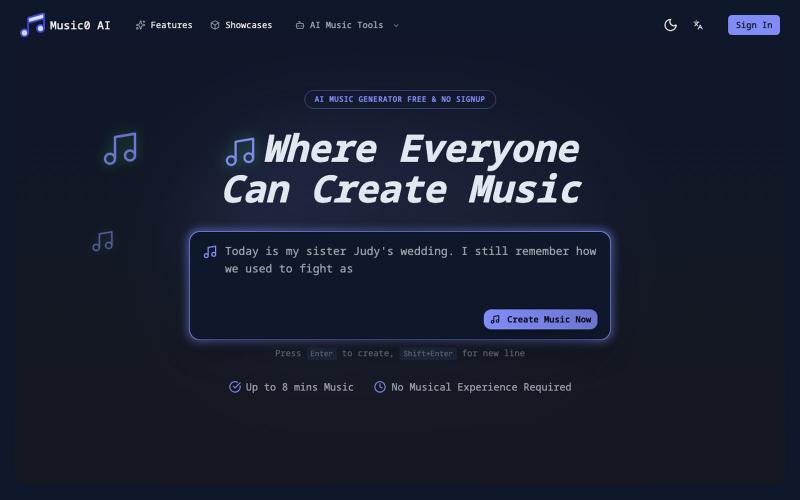 Music0 AI - AI Music & Music Video Maker | 100% Free/No Sign Up — screenshot