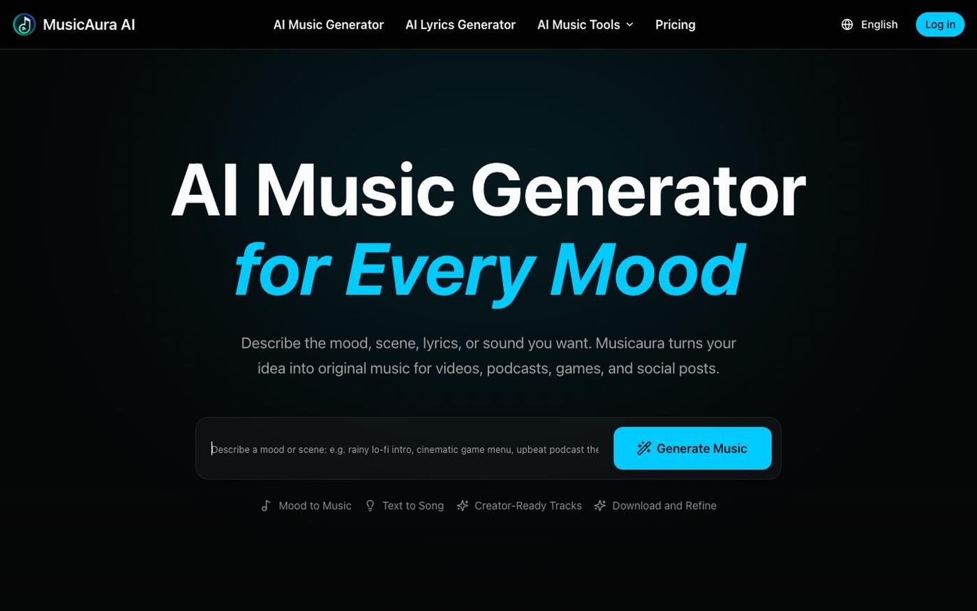 AI Music Generator for Every Mood | Musicaura — screenshot