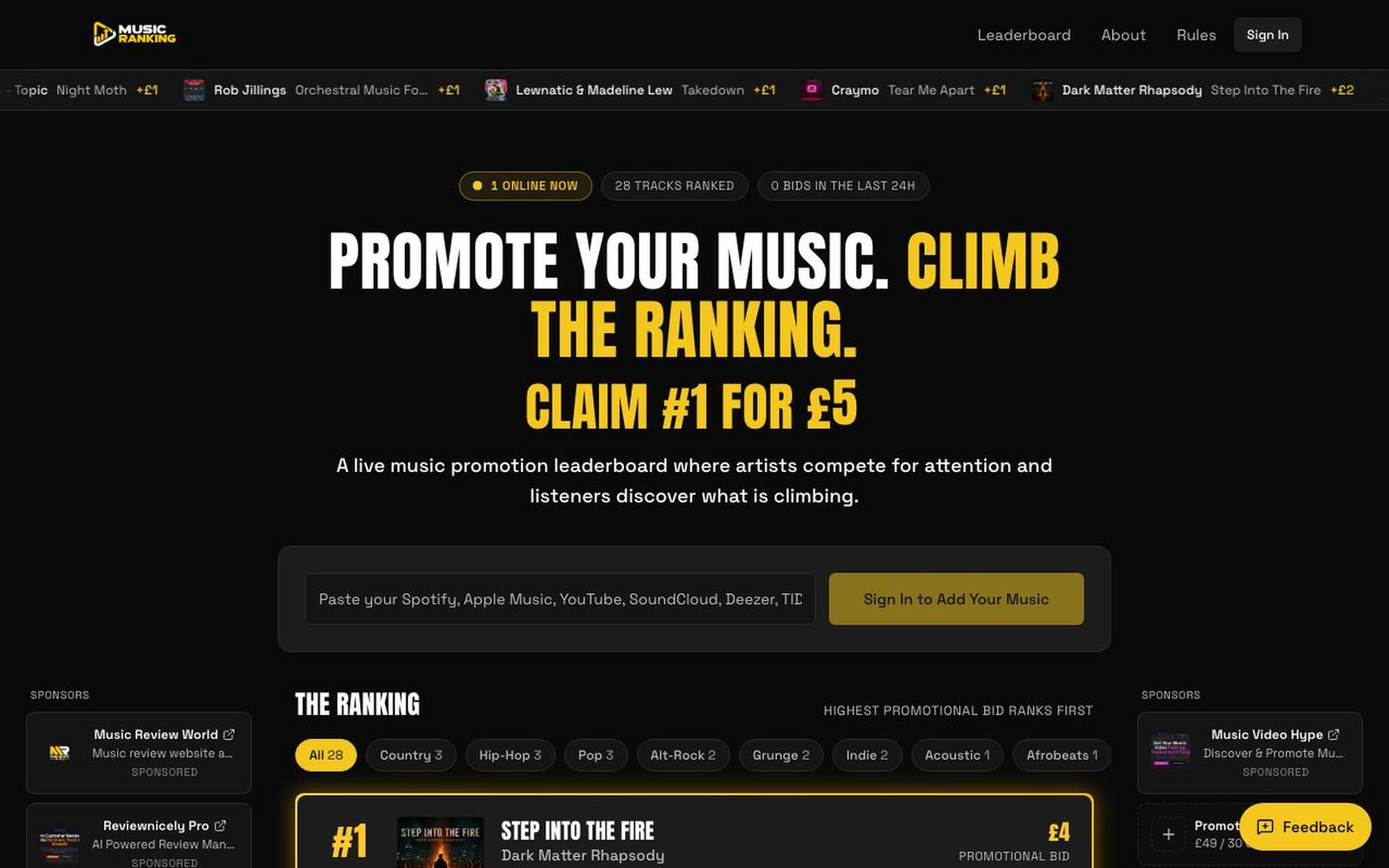 Music Ranking | Live Music Leaderboard — Bid & Get Heard — screenshot