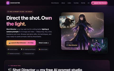Shot Director — Free AI Lighting & Camera Prompt Tool | MusicSatire — screenshot