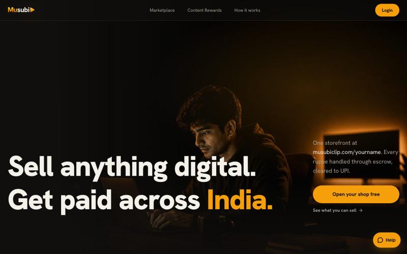 Musubi — Sell anything digital across India · Musubiclip — screenshot