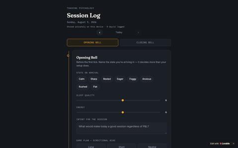 Session Log — Trading Psychology Journal — screenshot
