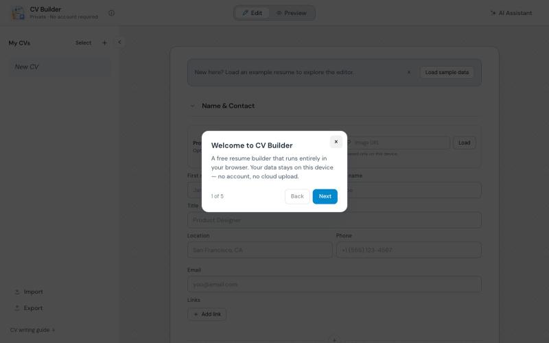 CV Builder — Free Private Resume Editor — screenshot