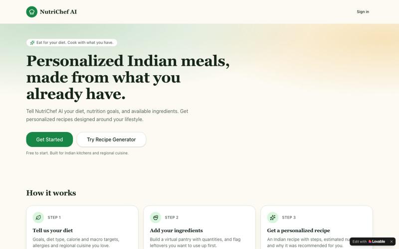 NutriChef AI — Personalized Indian meals from what you have — screenshot