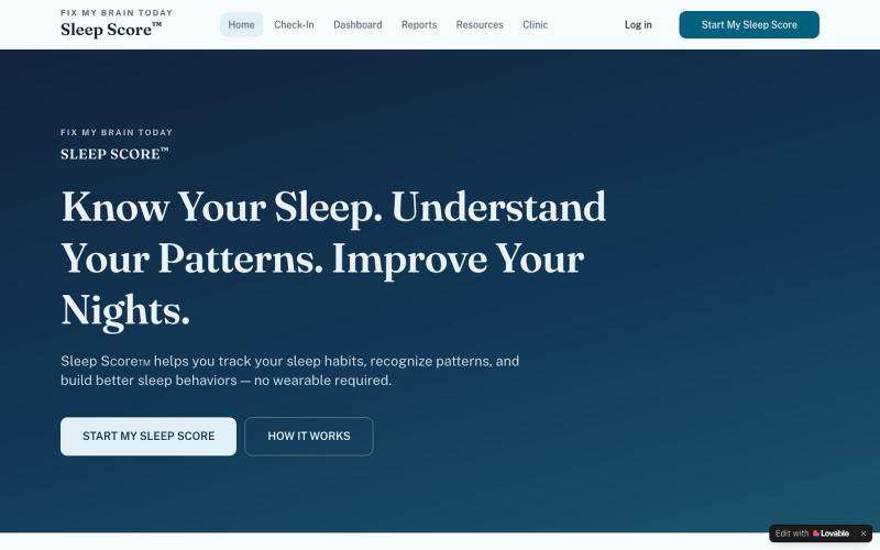 Sleep Score™ — Sleep Tracking Without a Wearable | Fix My Brain Today — screenshot