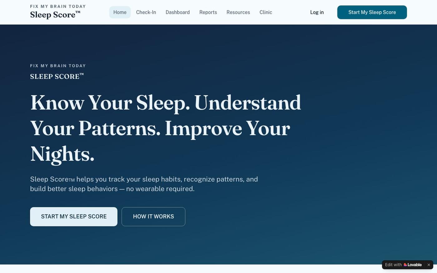 Sleep Score™ — Sleep Tracking Without a Wearable | Fix My Brain Today — screenshot