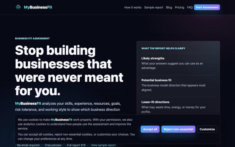 MyBusinessFit - Discover the Business That Fits You Best - mybusinessfit.com — screenshot