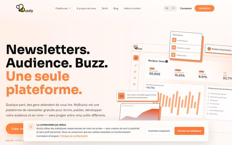 Créer une Newsletter Gratuite avec Site & IA | MyBuzzly — screenshot