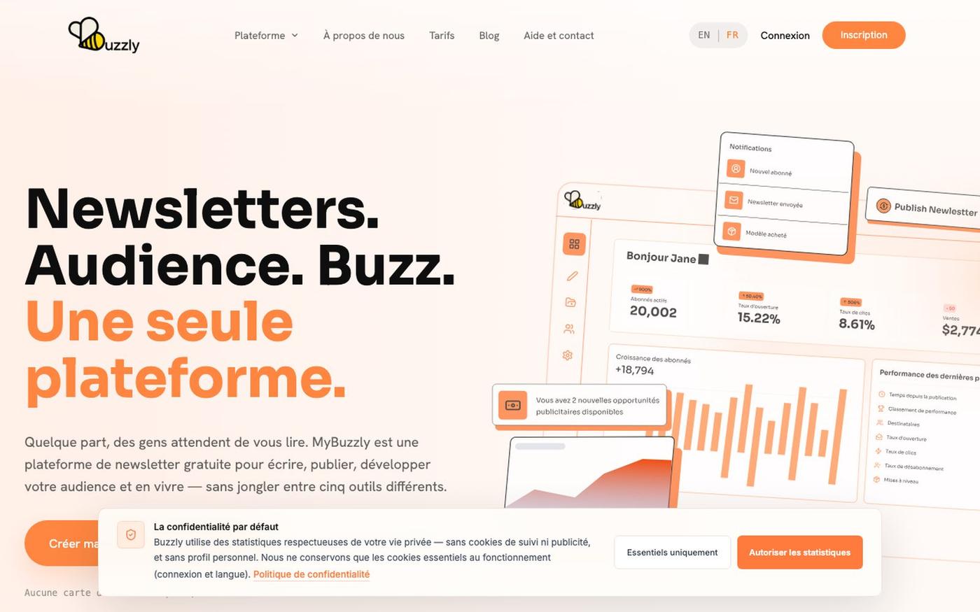 Créer une Newsletter Gratuite avec Site & IA | MyBuzzly — screenshot