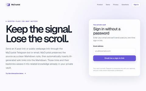 MyCrystal — Turn Saved Links into a Connected Knowledge Vault — screenshot