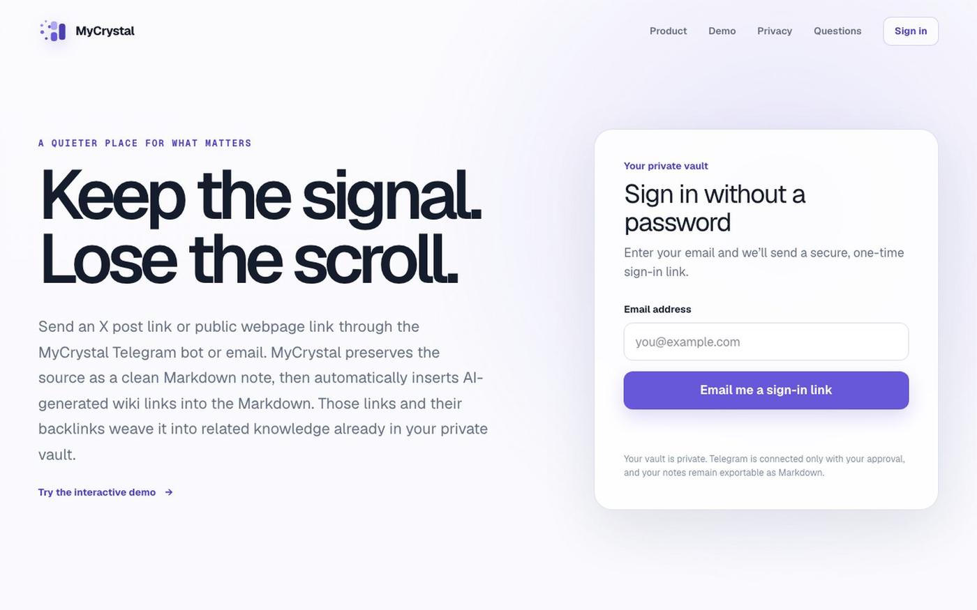 MyCrystal — Turn Saved Links into a Connected Knowledge Vault — screenshot