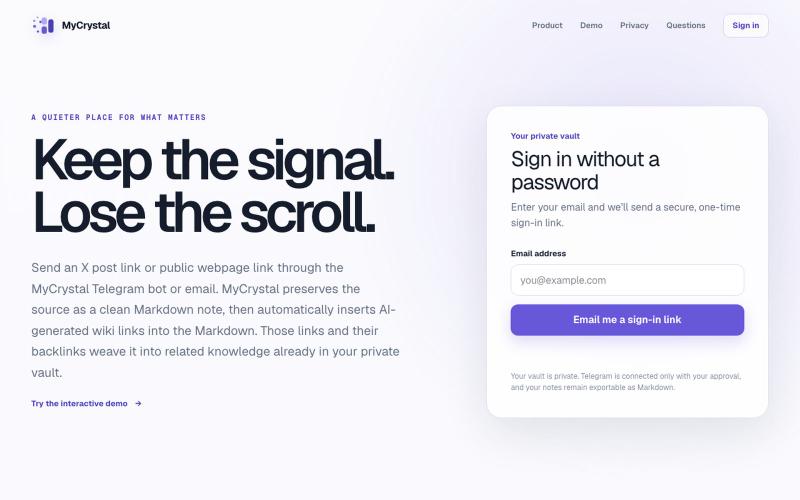 MyCrystal — Turn Saved Links into a Connected Knowledge Vault — screenshot