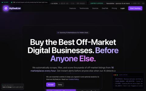Find Undervalued SaaS & Digital Businesses Before They Sell | MyDealList — screenshot