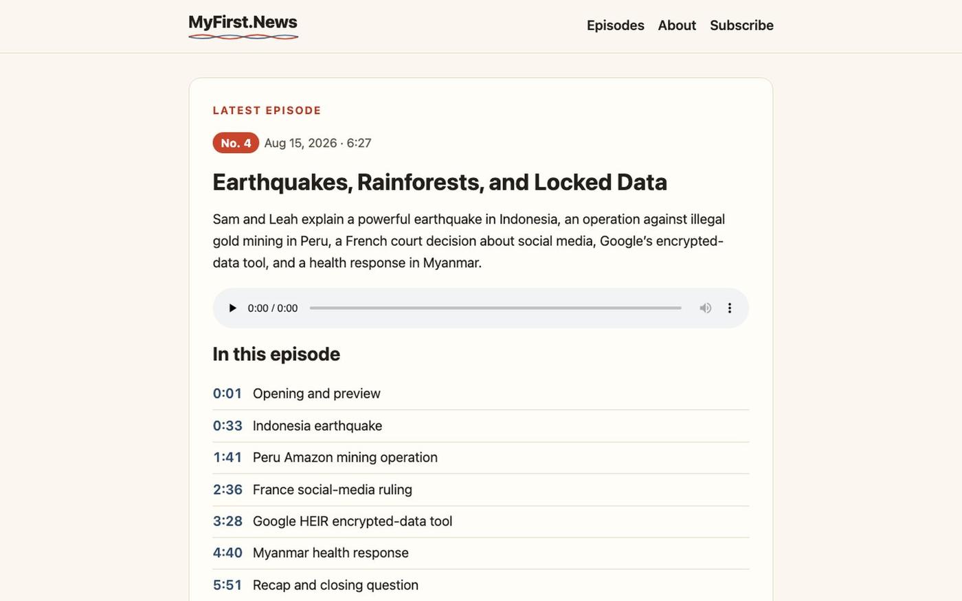 MyFirst.News — A news podcast for curious kids — screenshot