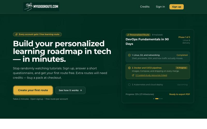 MyGoodRoute — Build Your Personalized Tech Learning Roadmap — screenshot