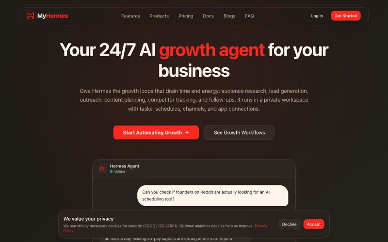 MyHermes - 24/7 AI Growth Agent — screenshot
